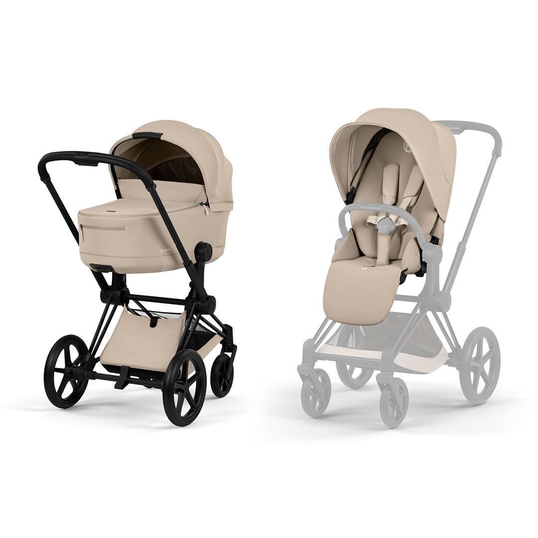 CYBEX Priam Comfort Pushchair & Foldable Carrycot - Cozy Beige/Black-Strollers-Cozy Beige/Black- | Natural Baby Shower