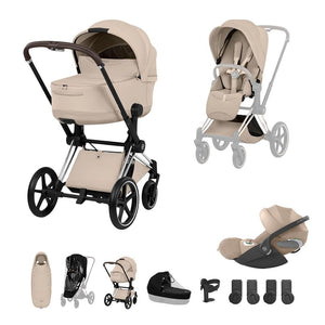 Cybex Priam Ultimate Accessory Bundle - Style Collection-Travel Systems-Cozy Beige-Chrome Brown | Natural Baby Shower