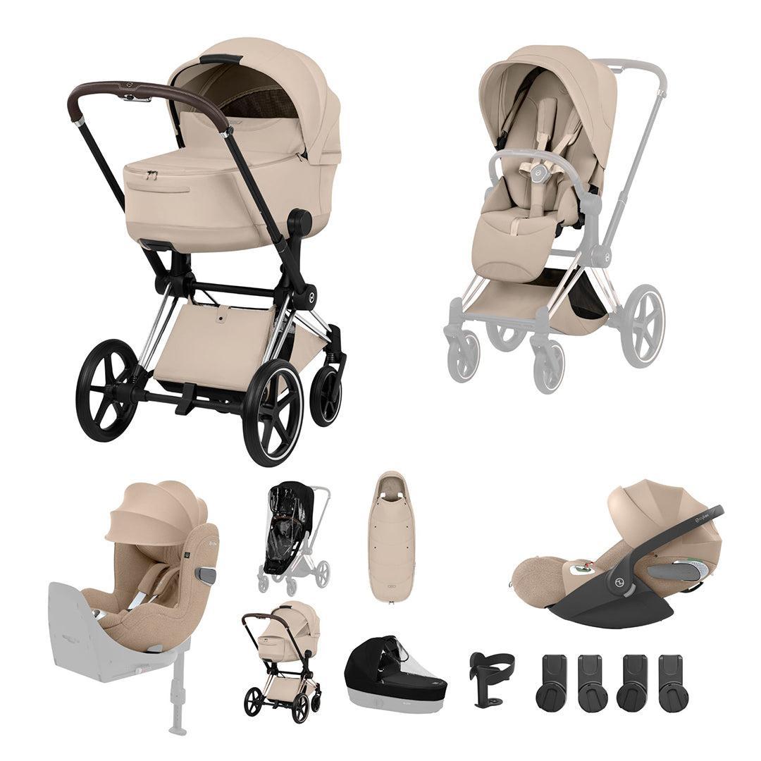 Cybex Priam Ultimate Birth & Beyond Bundle - Style Collection-Travel Systems-Cozy Beige-Chrome Brown | Natural Baby Shower