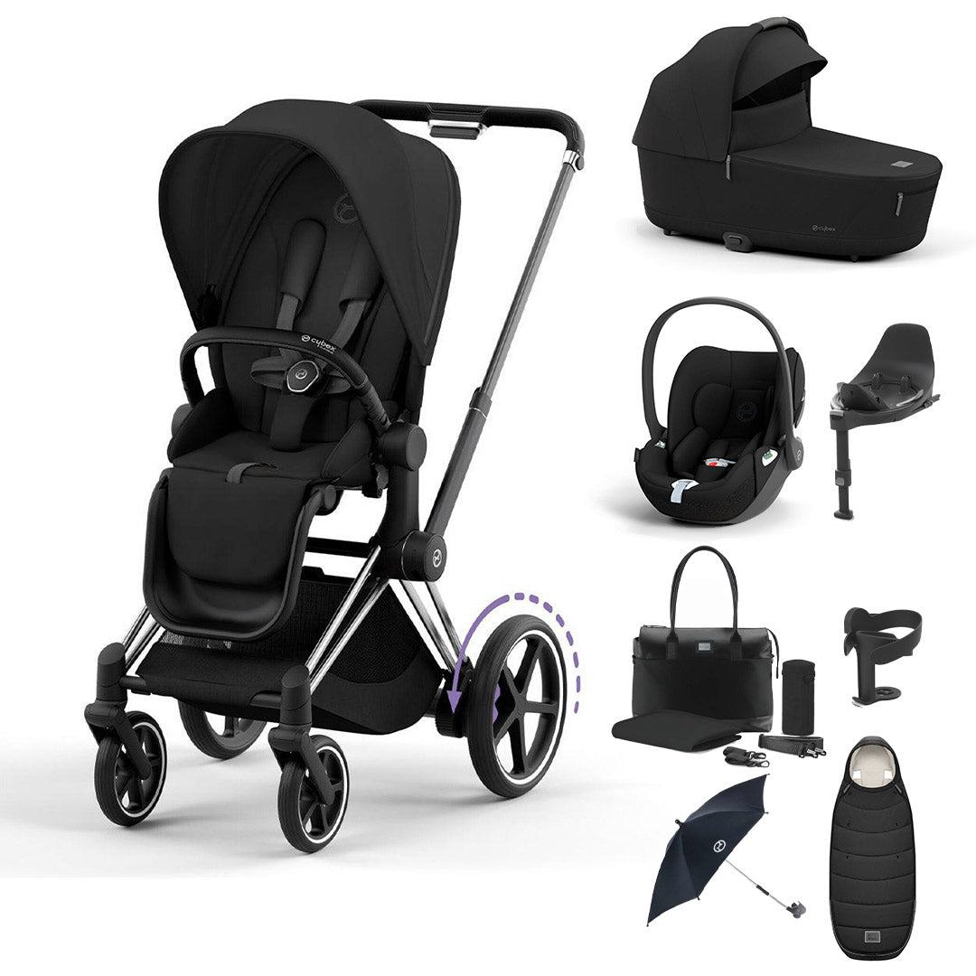 CYBEX e-Priam Ultimate Bundle-Travel Systems-Sepia Black-Chrome Black | Natural Baby Shower