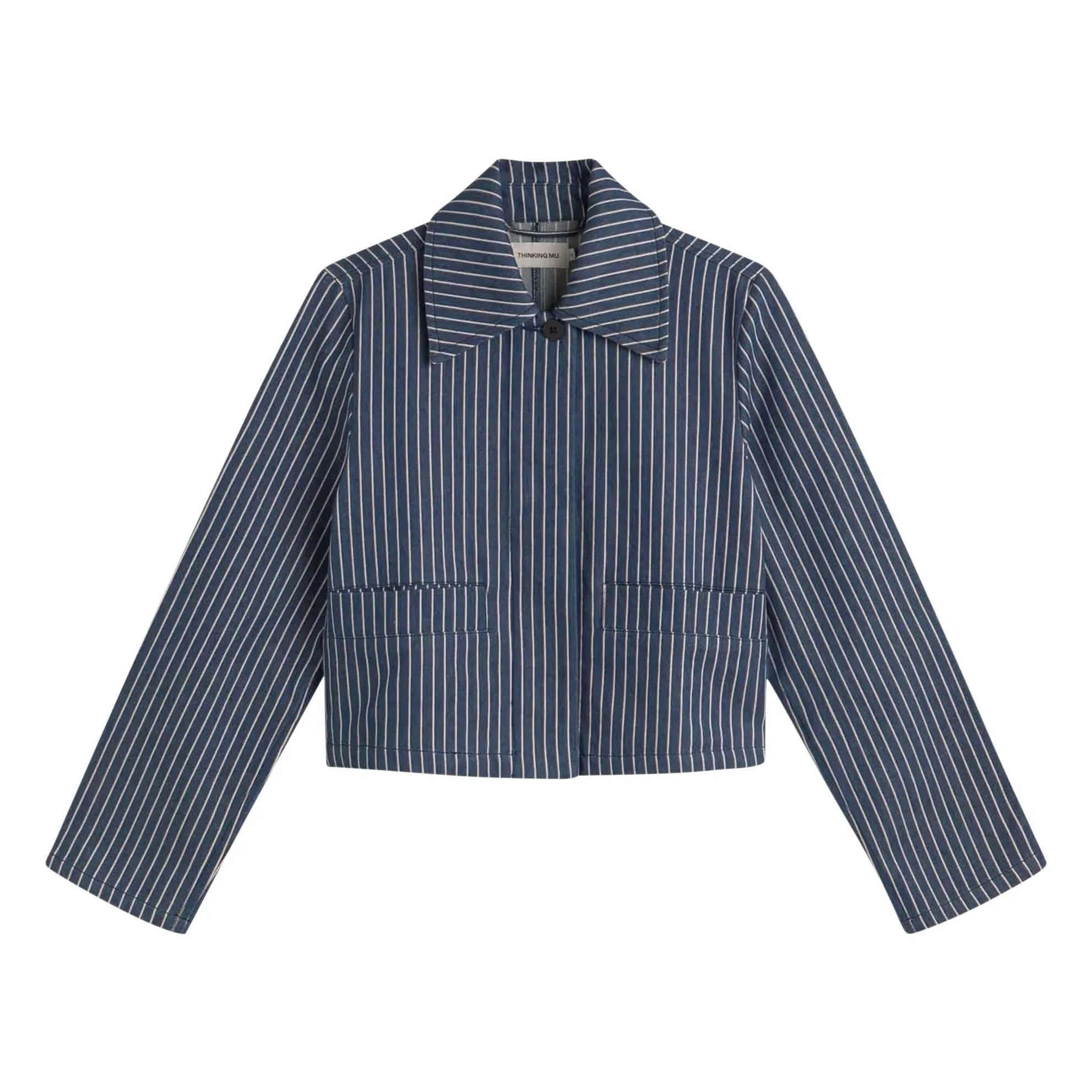 Thinking Mu - Astrid Striped Organic Cotton Jacket | Gray Blue