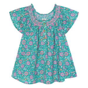 Bonton - Gathered Dress Hazelnut Flowers | Lilac
