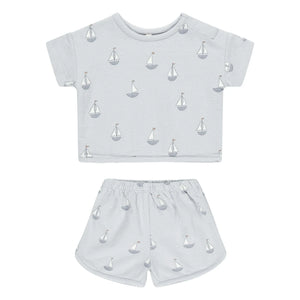 Quincy Mae - Sailboat T-Shirt and Shorts Set | Gray Blue