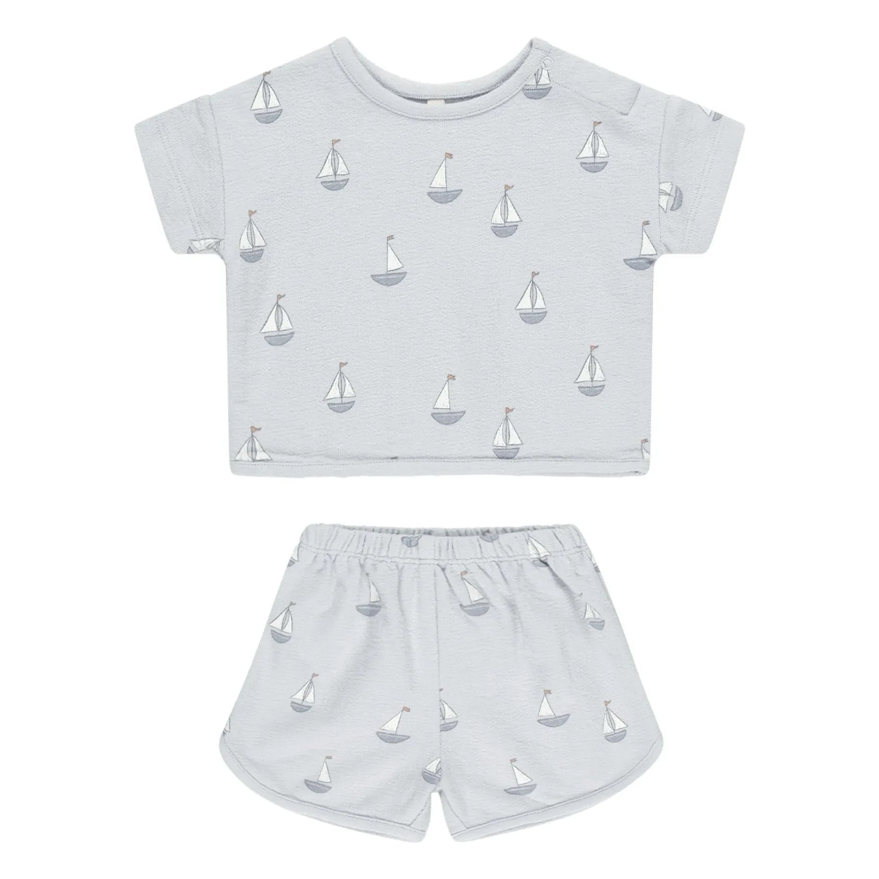 Quincy Mae - Sailboat T-Shirt and Shorts Set | Gray Blue