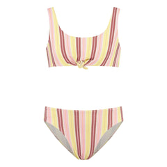 Beachlife - 2-Piece Ruffled Striped Swimsuit | Light Yellow