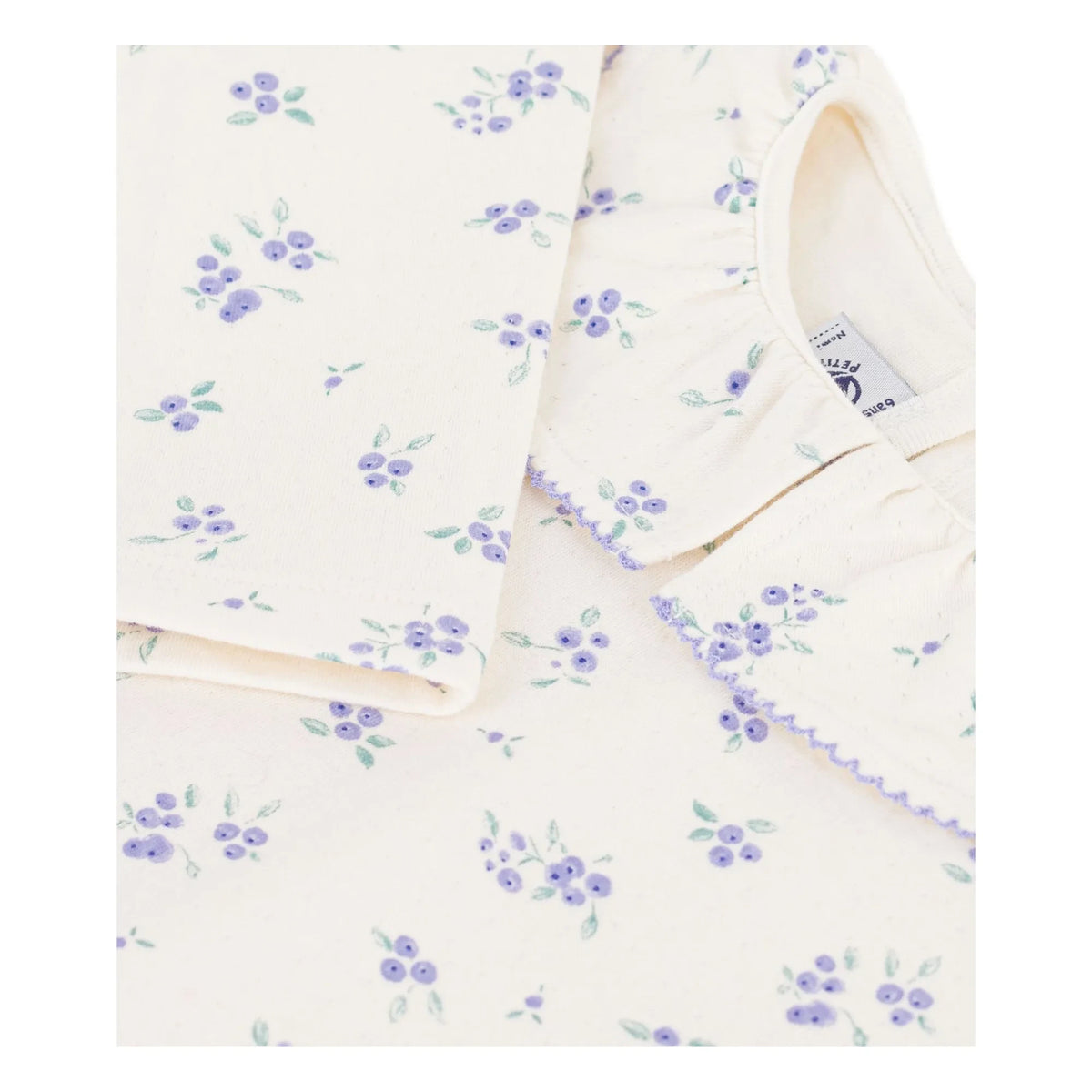 Petit Bateau - Floral Ruffled Collar T-Shirt | Ecru