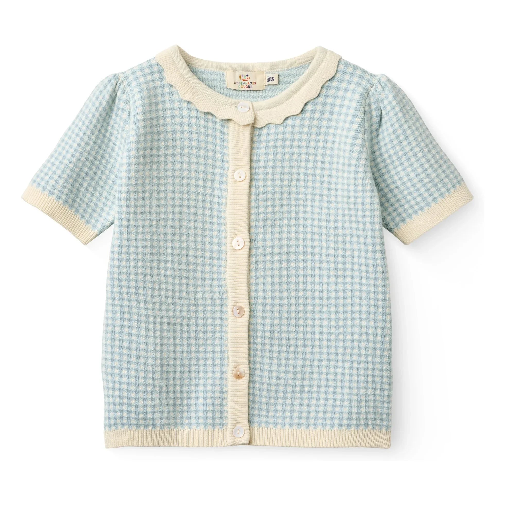 Copenhagen Colors - Organic Cotton Jacquard Short Sleeve Cardigan | Light Blue
