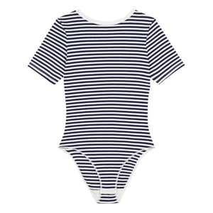 Petit Bateau - Striped Ribbed Organic Cotton Bodysuit | Navy Blue