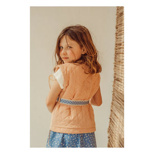 THE LiTTLE POETS - Pablo Carreaux Organic Cotton Sleeveless Embroidered Jacket | Apricot
