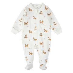 Petit Lem - Corgis Organic Cotton Ribbed Pajamas | Ecru