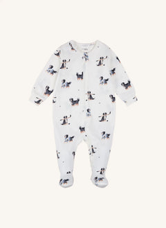 Petit Lem - Dog Printed Modal and Organic Cotton Footed Pajamas | Ecru