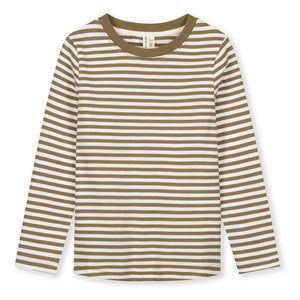 Gray Label - Striped Organic Cotton T-Shirt | Dark Khaki Brown