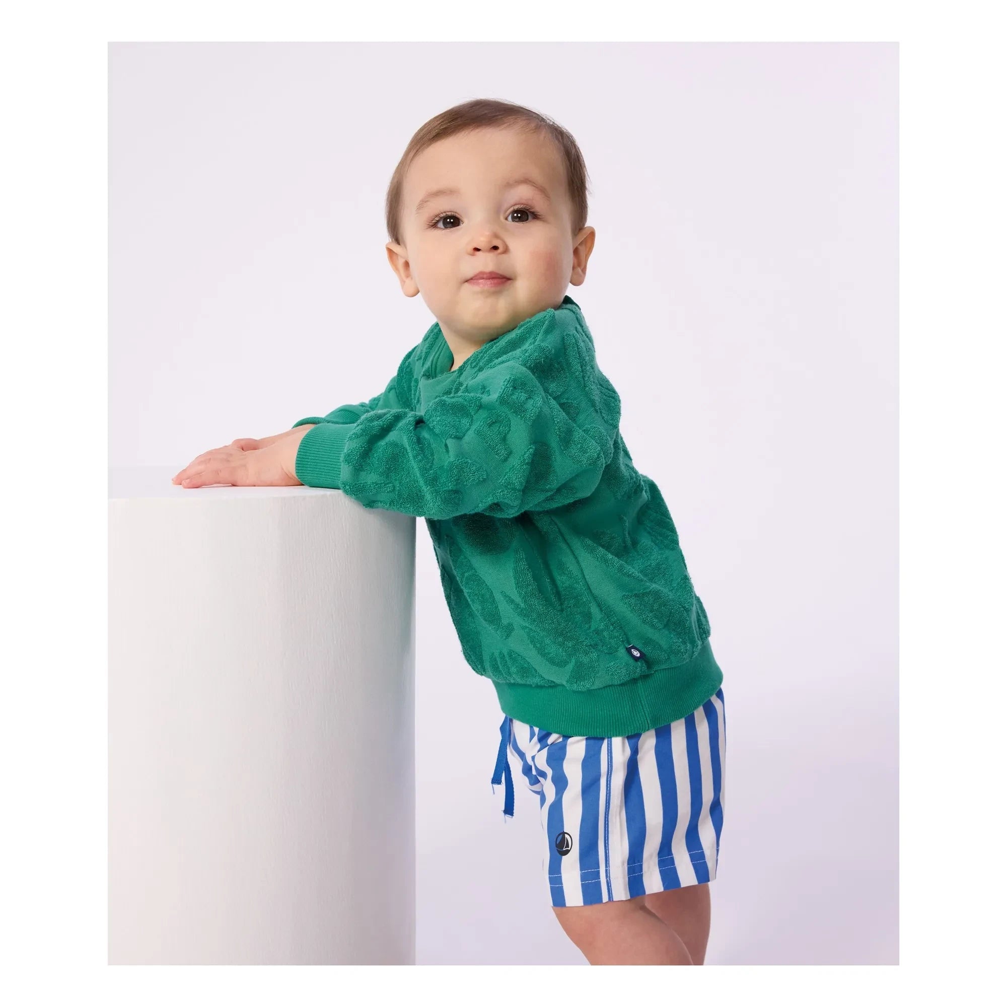 Petit Bateau - Baby Striped Recycled Fiber Swimsuit Shorts | Blue