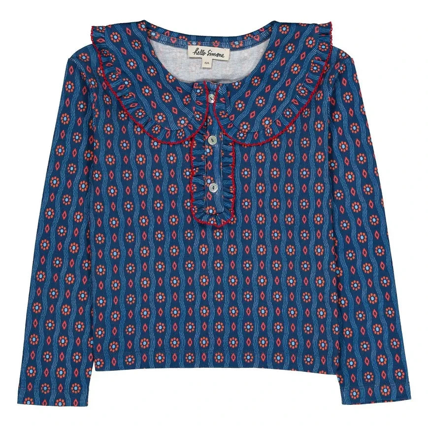 Hello Simone - Matou Flowers Organic Cotton T-Shirt | Navy