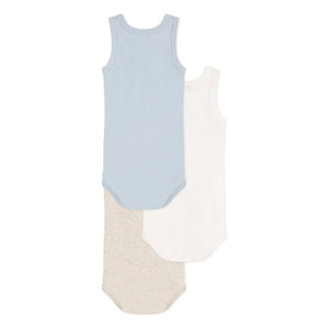 Petit Bateau - Set of 3 Plain Sleeveless Bodysuits | Blue