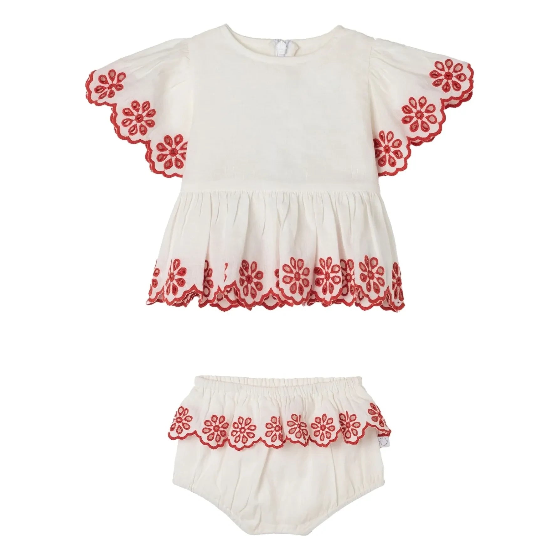 Stella McCartney Kids - Linen Embroidered Top and Tights Shorts Set | Ivory