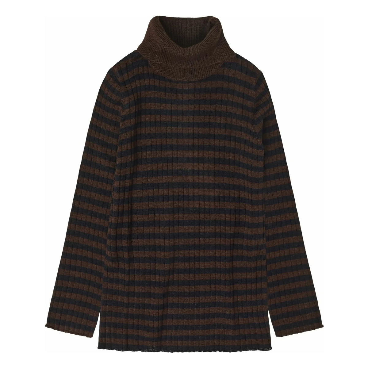 FUB - Merino wool striped turtleneck sweater | Brown