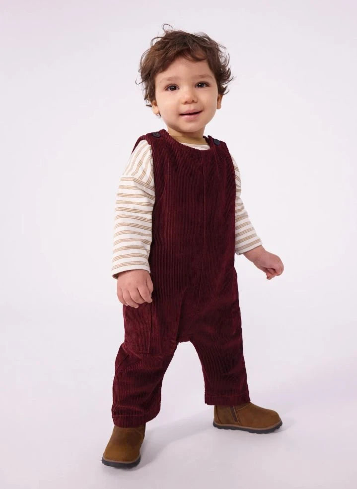 Petit Bateau - Velvet-Textured Organic Cotton Romper | Burgundy