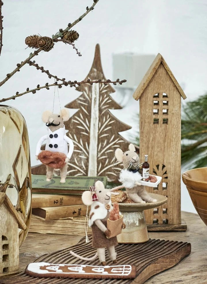 Bloomingville - Peo wool hanging mouse ornament - Set of 3 | Multi-colored