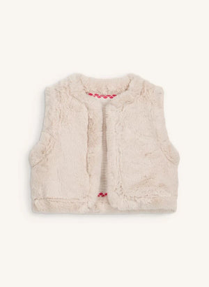 Louise Misha - Librana Organic Cotton Sleeveless Fur Jacket | Cream
