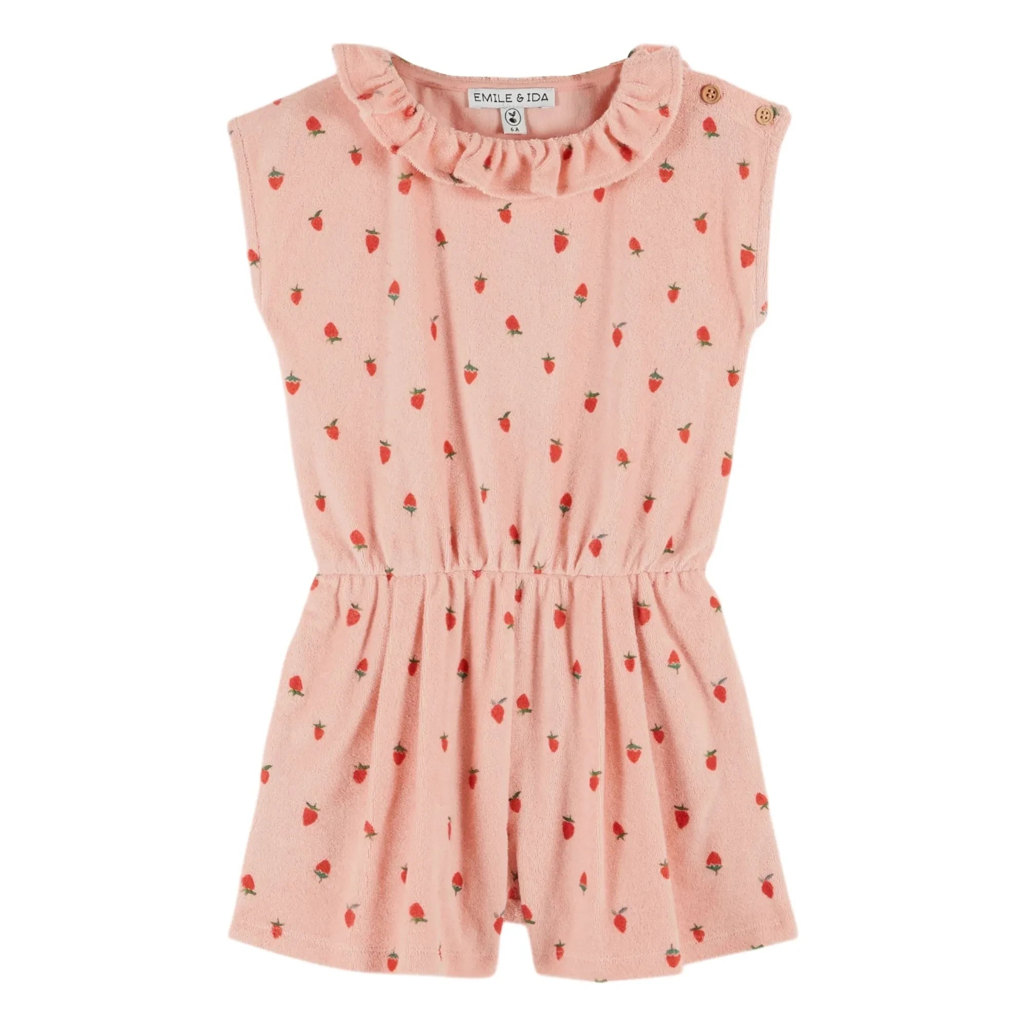 Emile et Ida - Strawberry Organic Cotton Towel Romper | Pink
