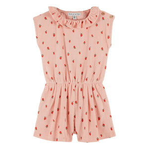 Emile et Ida - Strawberry Organic Cotton Towel Romper | Pink
