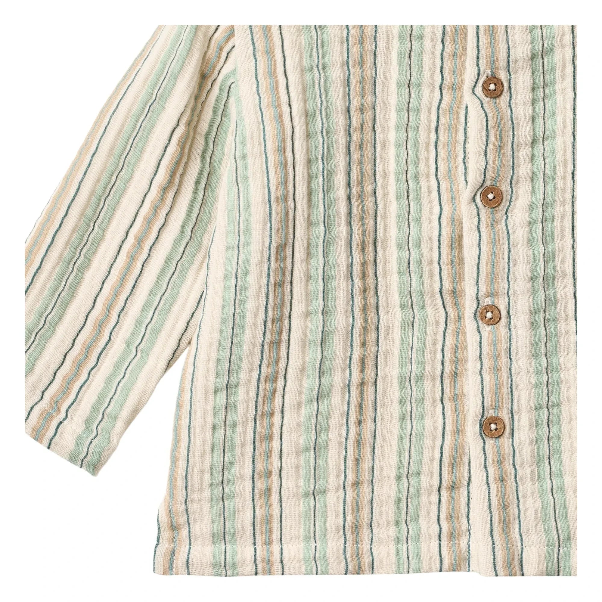 Wheat - Striped Organic Cotton Mao Collar Shirt | Light green