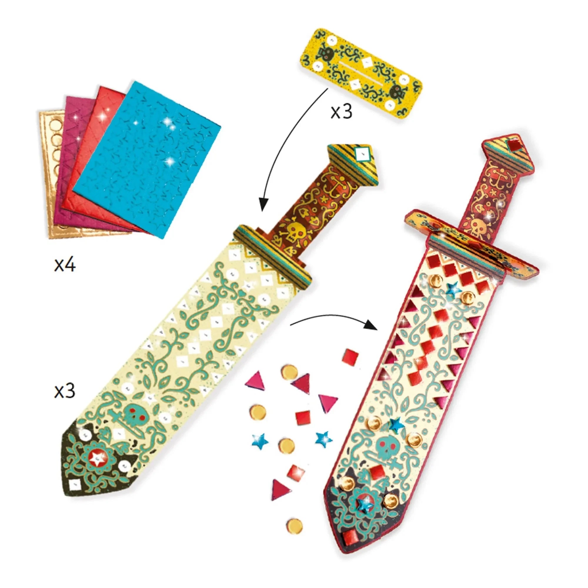 Djeco - Make Your Own Pirate Mosaic Swords - Set of 3