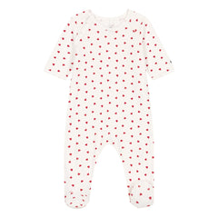 Petit Bateau - Organic Cotton Velvet Heart Pajamas | White