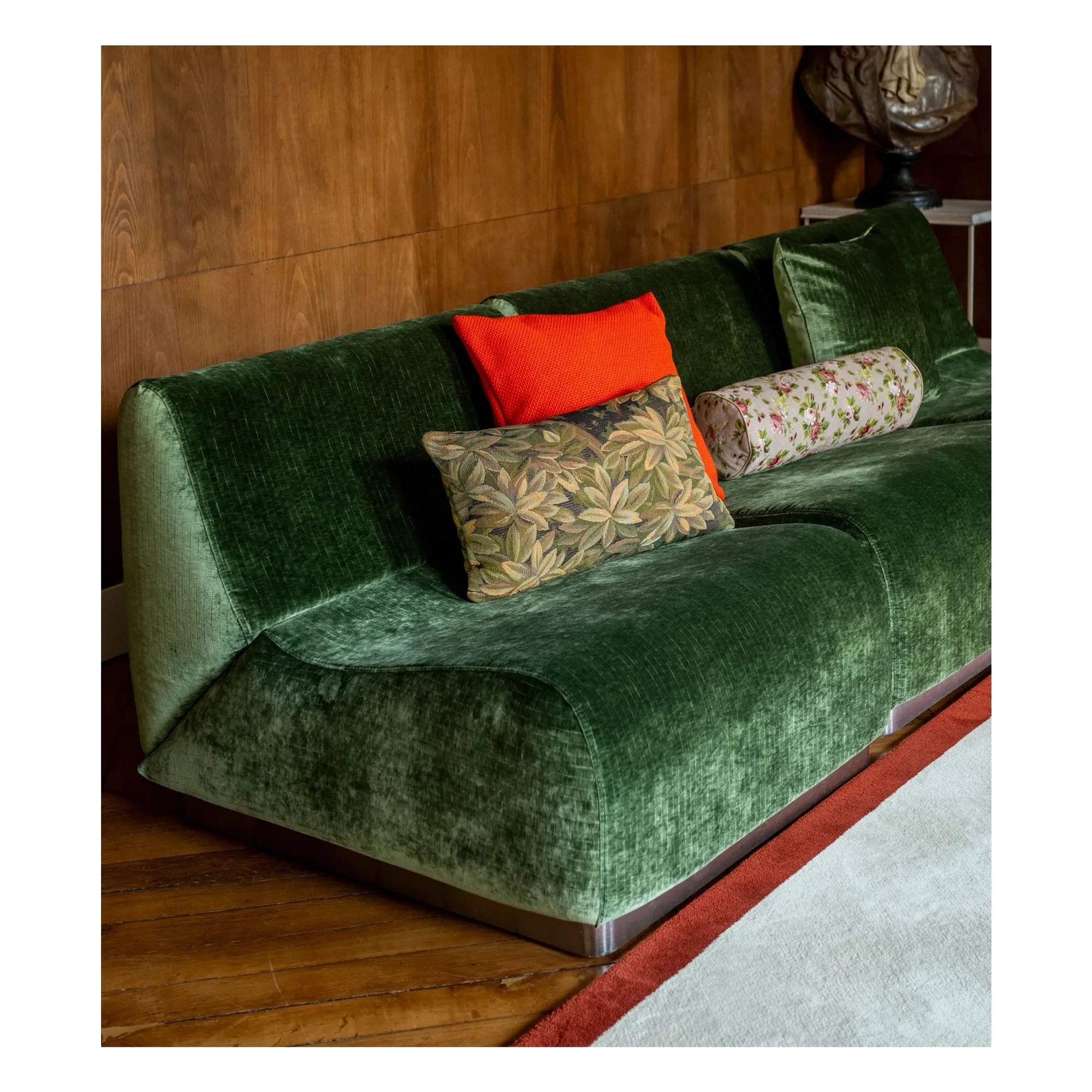The Socialite Family - Rotondo Modular Fireplace Side Armchair in Bright Velvet | Olive Green