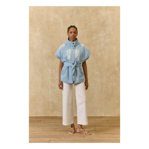 Louise Misha - Katja Cotton Sleeveless Jacket | Blue