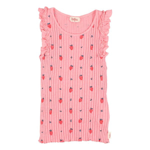 Búho - Striped Organic Cotton Tank Top Strawberry Ruffles | Pink