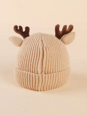 Dinossi - Children's Beanie with Deer Antlers and Ears, Cream