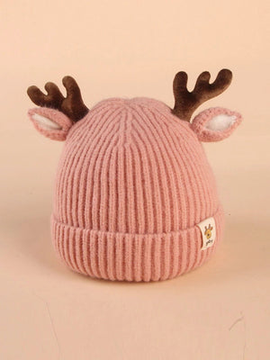 Dinossi - Kid's Beanie with Deer Antlers and Ears, Pink