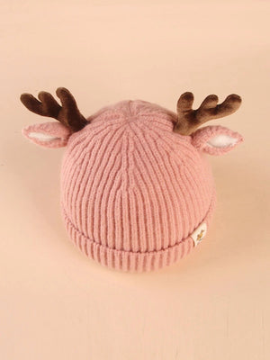 Dinossi - Kid's Beanie with Deer Antlers and Ears, Pink