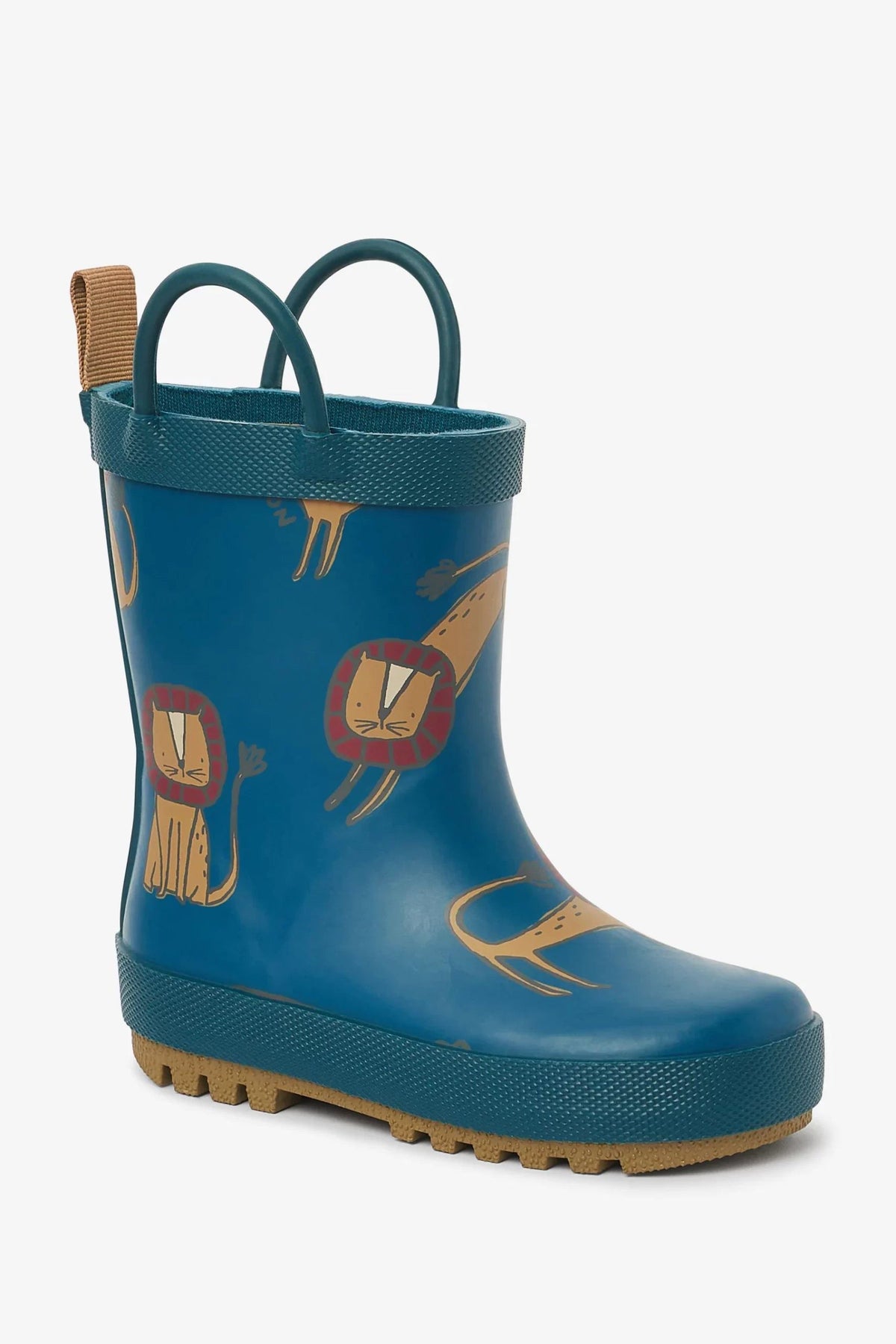 Dinossi - Boy Navy Blue Sweet Lion Rain Boots with Handles - 28