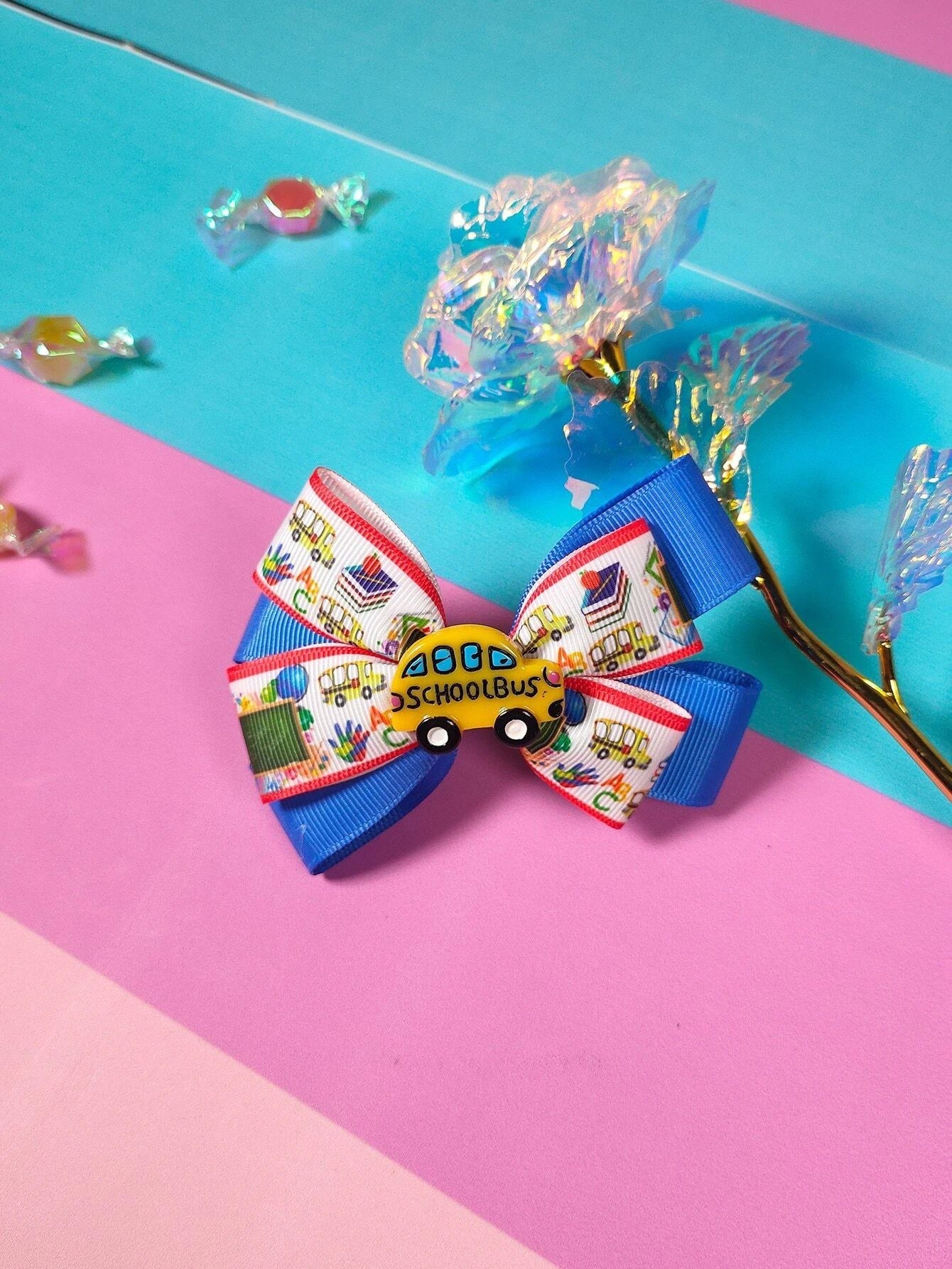 Dinossi - School Bus Design Girls Hair Clip