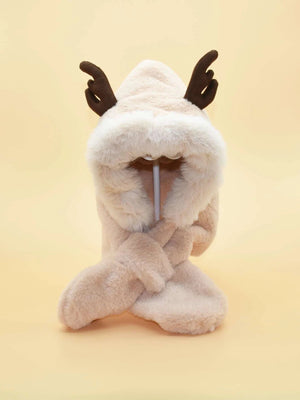 Dinossi - Polar Fur Deer Antler Kids Beanie and Scarf