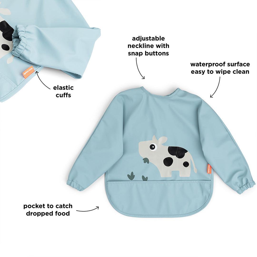 Done By Deer Sleeved Pocket Bib - Tiny Farm Blue-Bibs-Tiny Farm Blue- | Natural Baby Shower