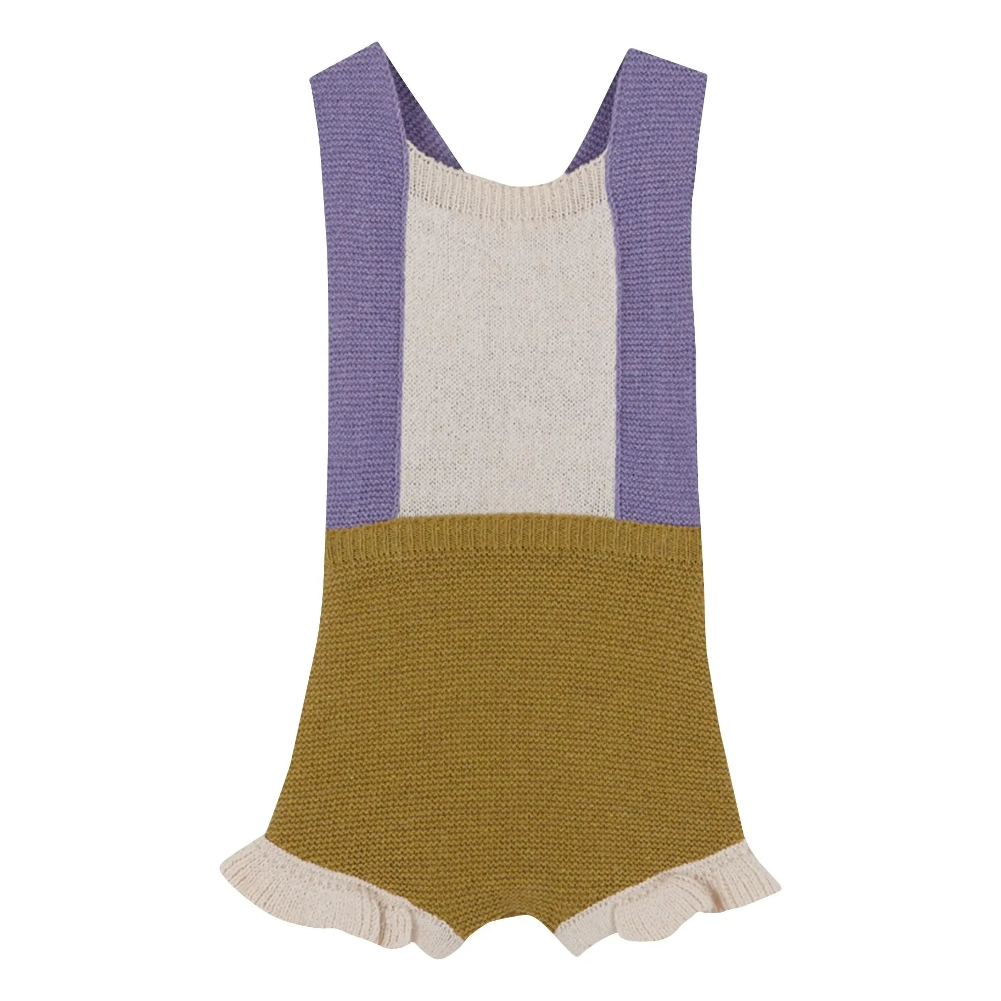 birinit - Fine knit color-blocked ruffled jumpsuit | Yellow Green