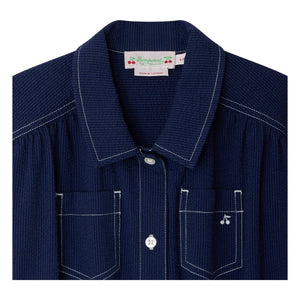 Bonpoint - Denim Lania Organic Cotton Romper | Indigo Blue