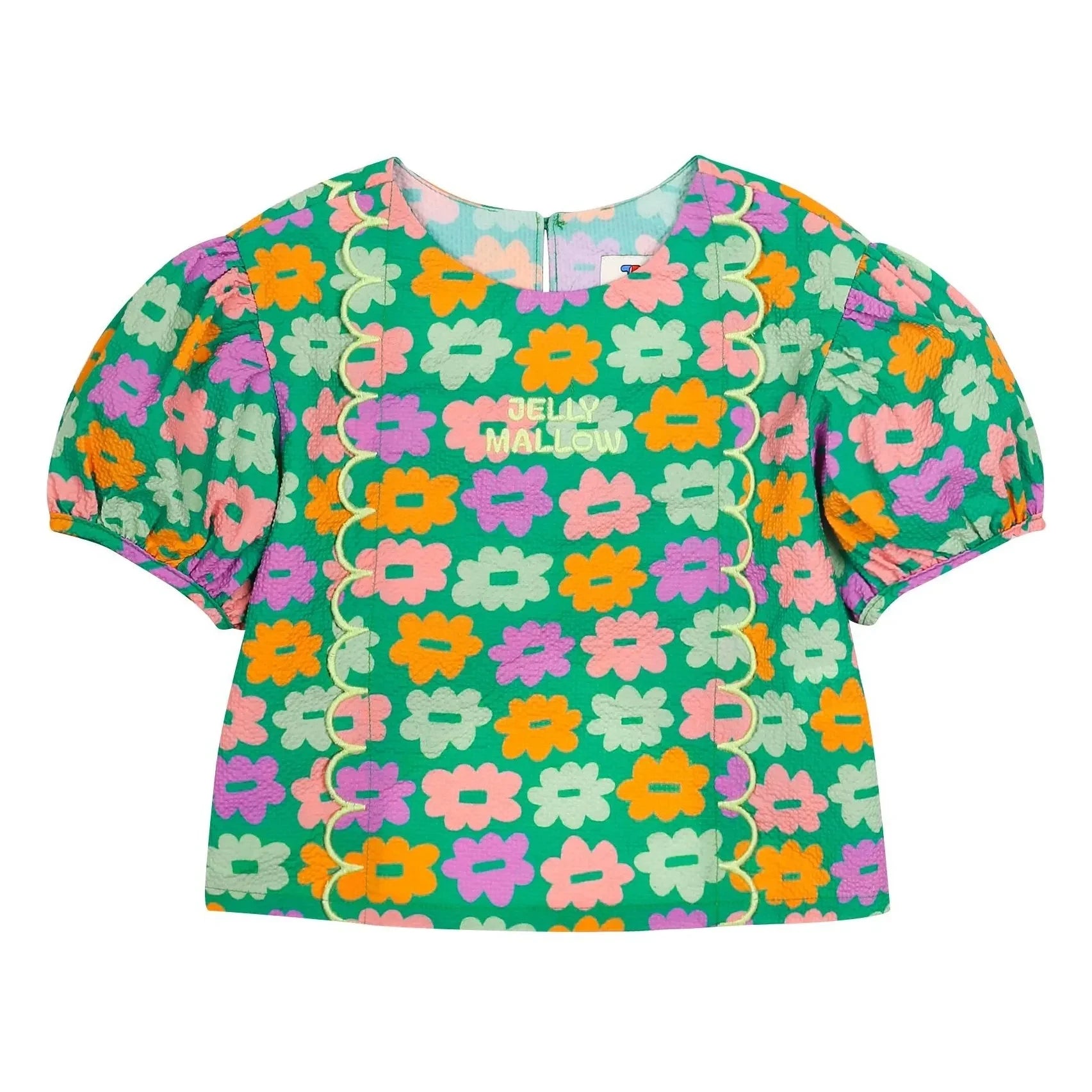 Jelly Mallow - Green Seersucker Floral Blouse