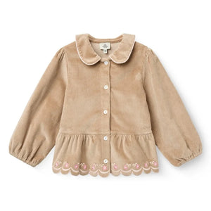 Copenhagen Colors - Organic Cotton Ribbed Velvet Embroidered Blouse | Beige