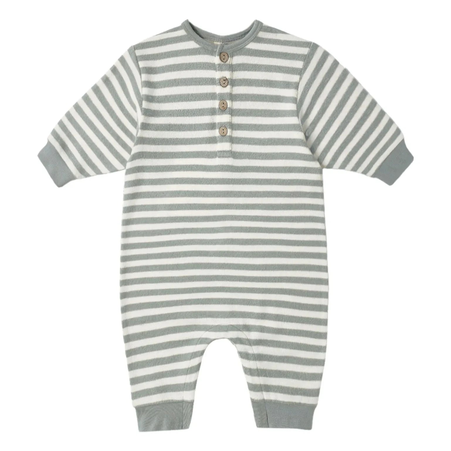 Quincy Mae - Striped Organic Cotton Knit Romper | Gray Blue