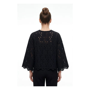 BELLEPIECE - Gabriella Cotton Embroidered Blouse | Black