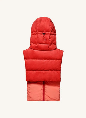 Fudoon - Çift Taraflı Kadife Kapüşonlu Şişme Ceket | Mercan
