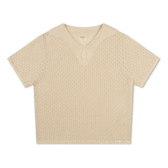 Matona - Pointelle Organic Cotton Polo T-Shirt | Cream