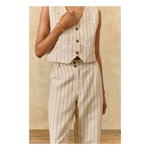 Louise Misha - Abuela Striped Linen and Cotton Pants | Cream
