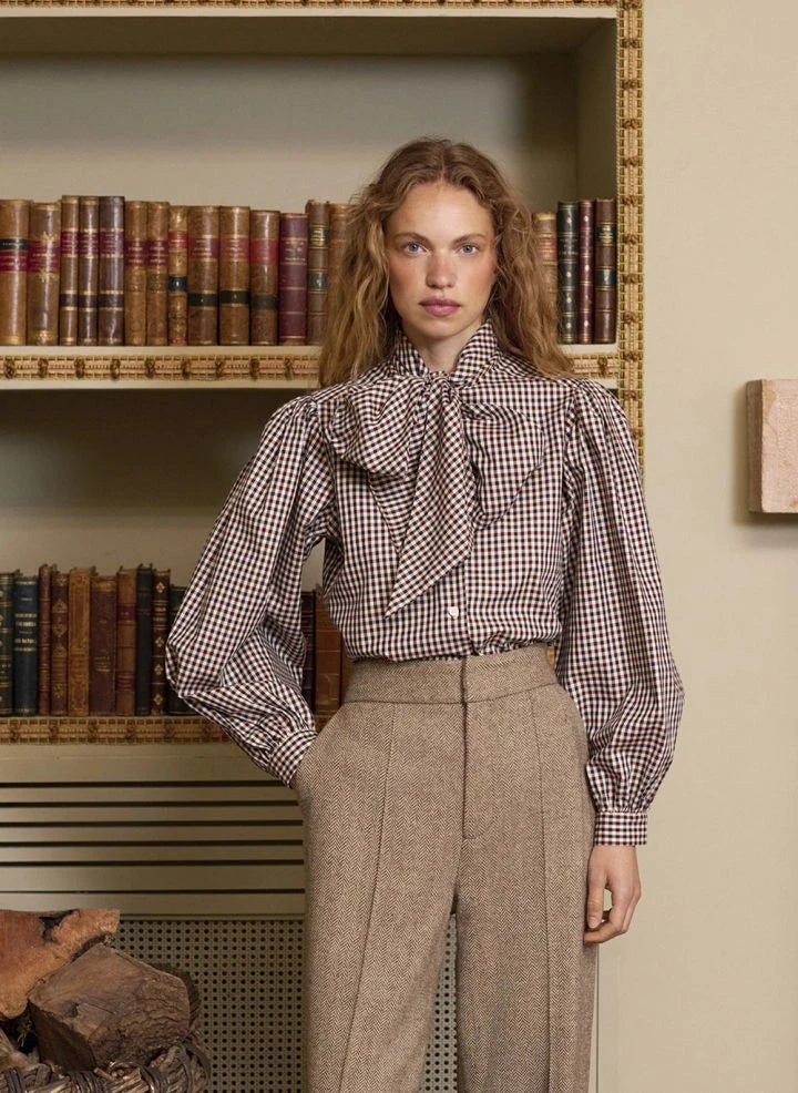 Maria de la Orden - Fairy Tale Gingham Cotton Blouse | Brown