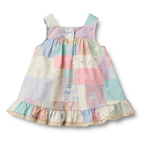 Wheat - Ayla Patchwork Organic Cotton Ruffled Dress | Pale Yellow